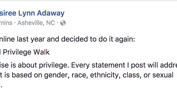 Desiree Lynn Adaway's Facebook Post About The Virtual Privilege Walk