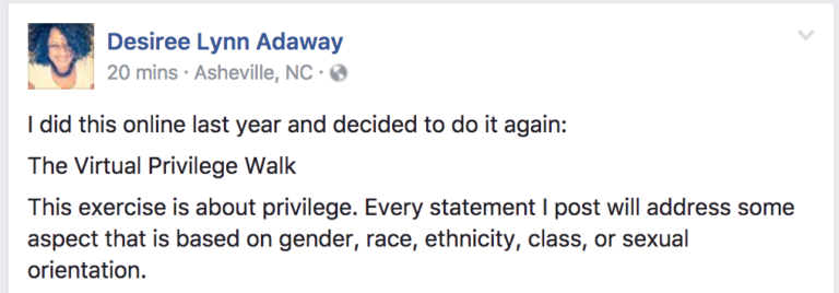 Desiree Lynn Adaway's Facebook Post About The Virtual Privilege Walk