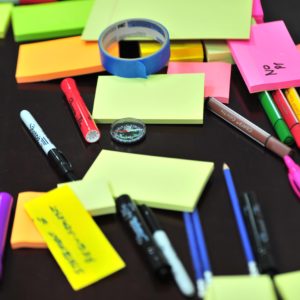 Paper, pens, markers for strategic planning session